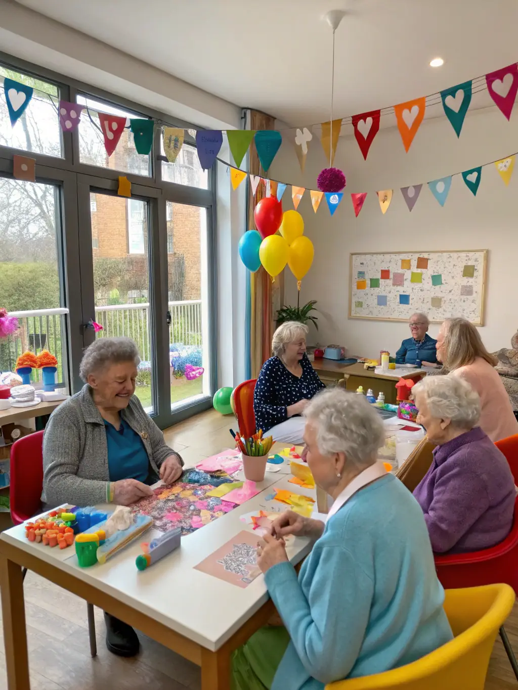 Residents engaging in a creative arts and crafts session, painting and creating artwork in a relaxed and supportive environment at La Compassion.