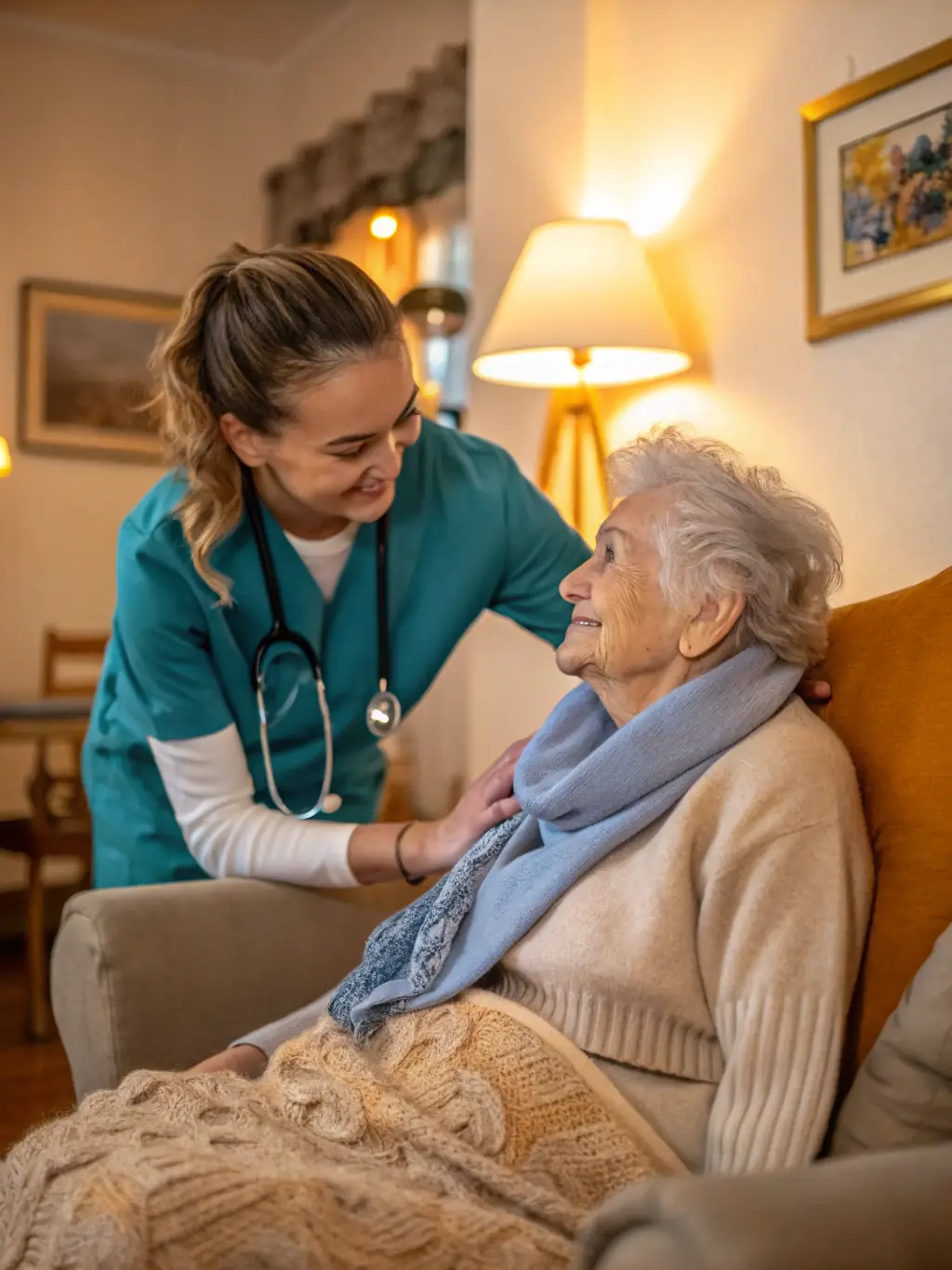 A resident receiving personalized care and attention from a dedicated healthcare professional, ensuring their comfort and well-being at La Compassion.